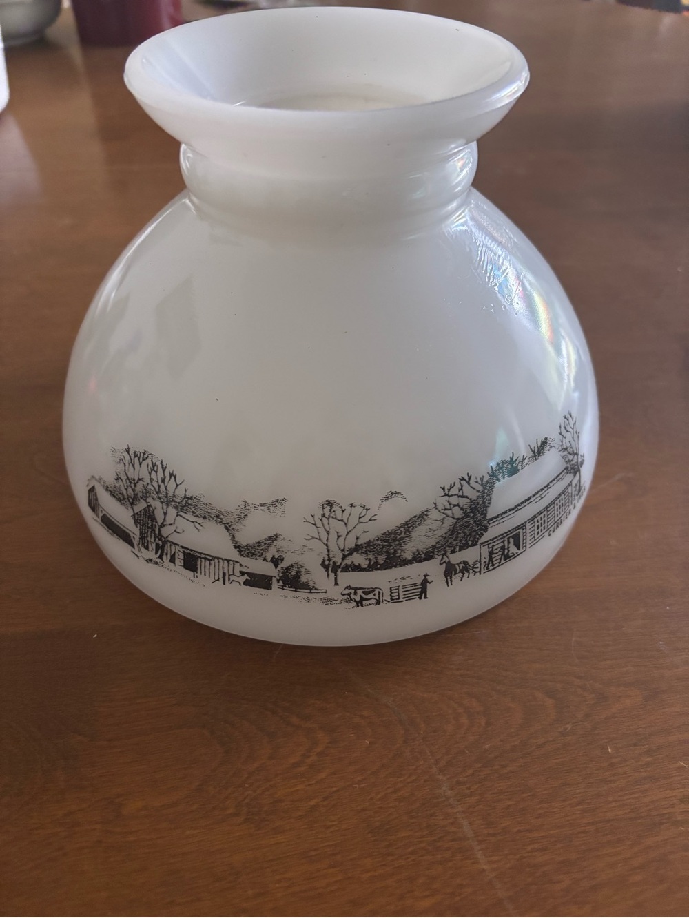 Currier & Ives 8” Milk Glass Lampshade